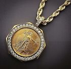 Pièce de monnaie antique pendentif femme liberté 1 ct testeur diamant pass moissanite argent 925