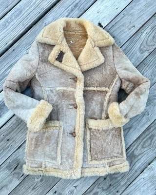 SCHOTT Vtg 70s 80s Suede Sherpa Jacket Sheepskin Leather coat rancher Lady Sz 12 - Image 1 of 4