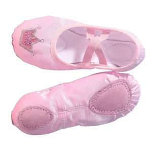 Kids Embroidery Crown Pattern Practice Ballet Shoes Girls Soft Satin Yoga Zz1 - Picture 1 of 12