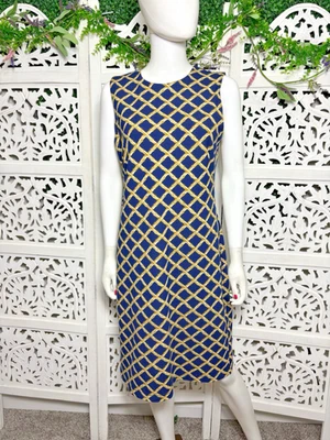 Vestido Vaina J. McLaughlin Para Mujer Azul Marino Dorado Bambú Enrejado Catalina Talla Mediana Foto 1 de 4