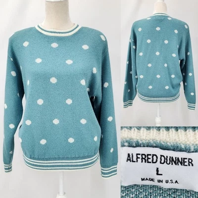 Suéter Top De Colección Años 90 Alfred Dunner EE. UU. Para Mujer Grande Blanco Lunares Tejido Acrílico Foto 1 de 4