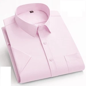 Camisas de vestir para hombre mangas cortas formales seda helada sin hierro camisas informales elásticas - Imagen 1 de 32