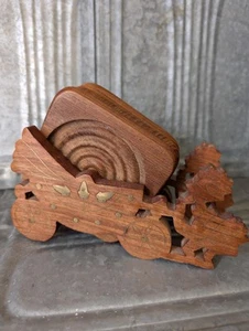 Vintage Wood Coasters, Chariot Wood and Brass Coaster Set - Picture 1 of 9