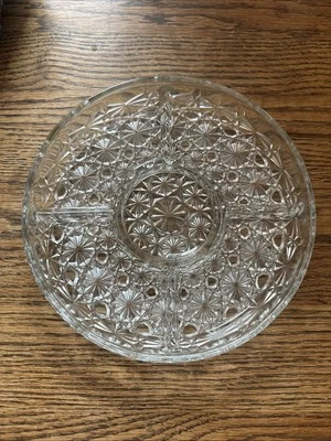 Bandeja redonda de vidrio cortado vintage plato de servir dividido aperitivo de 10" Foto 1 de 4
