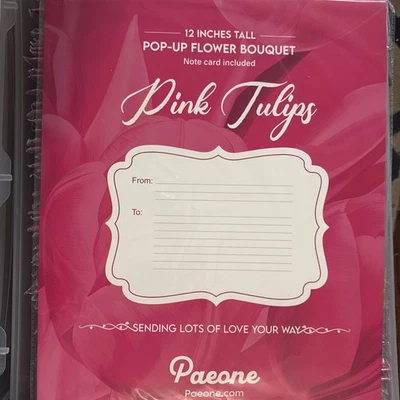 PAEONE Paper Pop-Up Flower Card Pink Tulips Forever Flower Bouquet 3D 12 Inches Lot 10