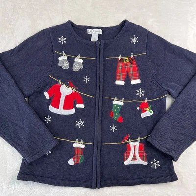 Dressbarn винтажный темно-синий молнии Рождественский праздник свитер женский размер маленький - Изображение 1 из 4