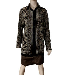 Linda Allard Ellen Tracy Silk Floral Scarf Blouse Shirt Top Button-Up Sz 6 S M - Picture 1 of 13