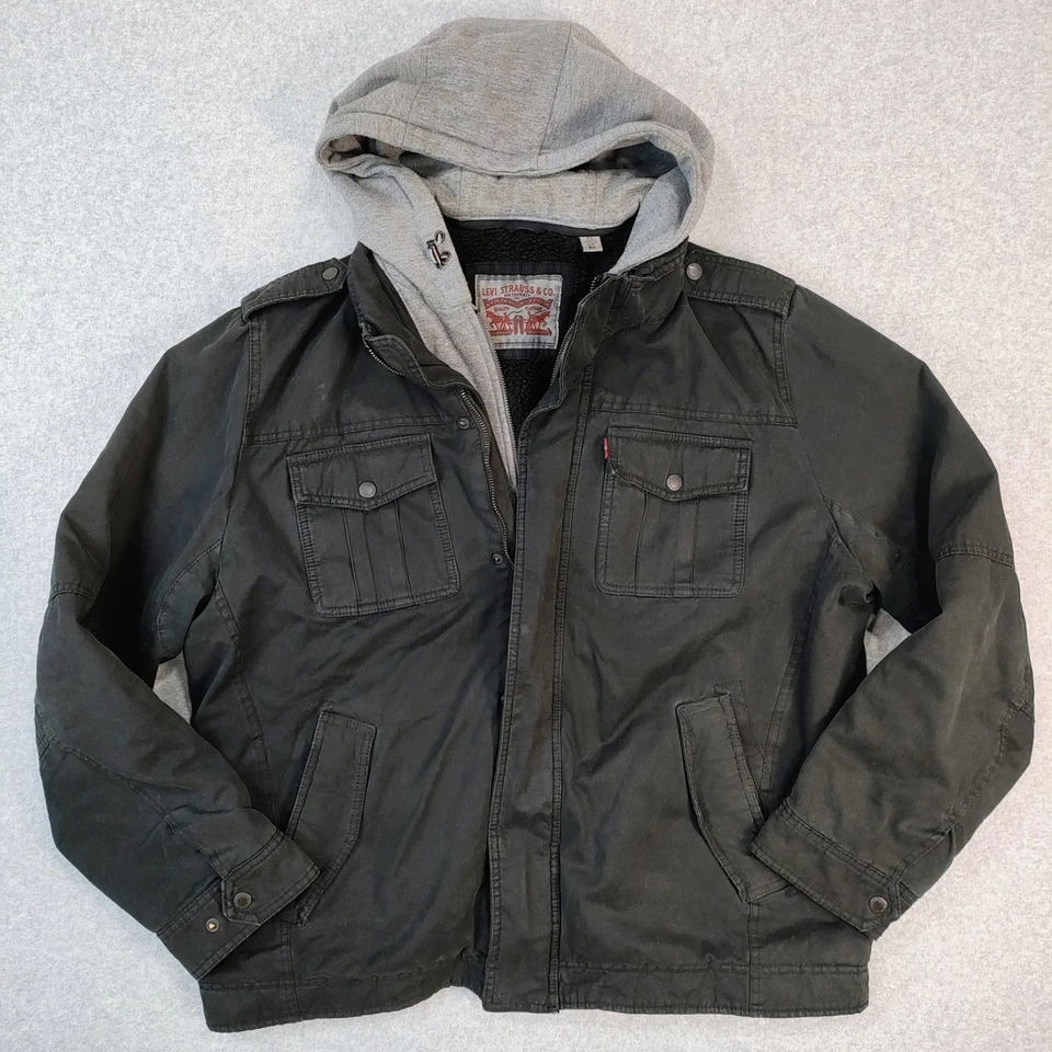 Levi’s Faded Black 2 Zip Jacket Men's XL Sherpa Lined Denim Trucker Gray Hoodie - Image 1 of 4