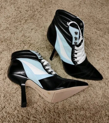 Gianni Bini Color Bloque Tacón Shooties Cuero Con Cordones Nuevo WOB 9M Punta Punta Foto 1 de 4