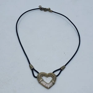 Judith Ripka 925 Sterling Gold plated Heart Charm CZ Diamonique  Necklace J24 - Picture 1 of 9
