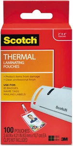 Scotch Thermo Laminier Beutel 2,4" x 4,2" - 5 Mil, 100er Pack, Ausweis Abzeichen Größe - Bild 1 von 2
