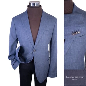 Banana Republic Slim Cotton Blazer Jacket Sport Coat Blue Textured 44L 2-Button - Picture 1 of 14