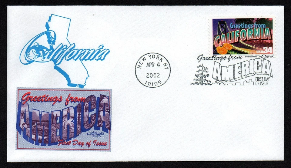 USA, SCOTT # 3565, ARTMASTER FDC COVER - CALIFORNIA, GREETINGS FROM AMERICA 2002 - Image 1 of 1