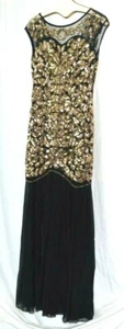 Women's 1920s Black Sequin Gatsby Maxi Long Evening Prom Dress S EUC - Picture 1 of 2