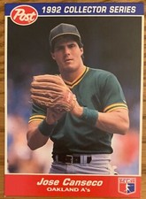 JOSE CANSECO, RARE ! 1992 "POST" CEREAL CARD