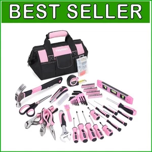 Stylish 220-Piece Pink Tool Set with 12-Inch Organizer Bag for DIY Enthusiasts - Picture 1 of 10