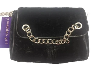 Madden Girl, Crushed Velvet Crossbody Handbag EDGY Chrome Chain Accent | Black  - Picture 1 of 6