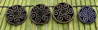 Vintage Glass Self Shank Buttons Gold & Silver Foil Swirls Set of 4 - Image 1 of 4