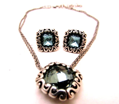 Juego de Pendientes Collar Cristal Swarovski Azul Océano Danubio Plata Brighton Foto 1 de 4