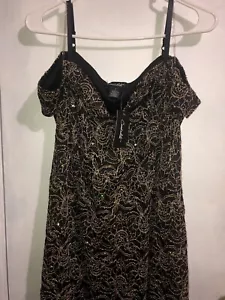 Candalite Long Dress Gown Size L BLK & Gold embroidered Lace Off Shoulder - Picture 1 of 8