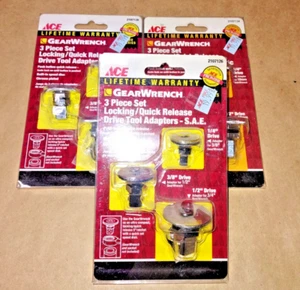 Gearwrench Three-piece Set Lock/Quick Release Drive Tool Adapters SAE Lot Of 3 - Picture 1 of 5