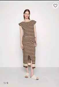 Polo Ralph Lauren White Brown Striped Wrap Sleeveless Dress RRP £250 - Size L - Picture 1 of 23