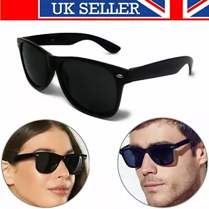 Classic BLACK Sunglasses Lens Mens Ladies 80s Womens Retro Vintage Fashion UV400 - Picture 1 of 2