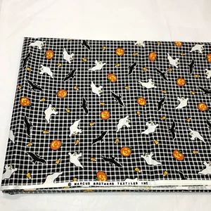 Halloween Fabric Marcus Brothers Textiles Ghosts Jack-o-lantern Bats Plaid 45x66 - Picture 1 of 4