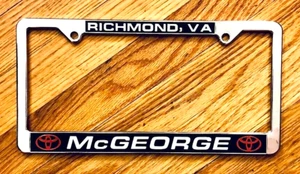 McGEORGE TOYOTA—LICENSE PLATE FRAME—RICHMOND VA VIRGINIA—VGC - Picture 1 of 2