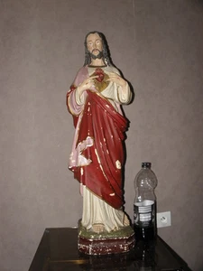 Antique Sacred Heart. Statue 35 inch Plaster Heart Jesus Christ Catholic Church - Picture 1 of 12