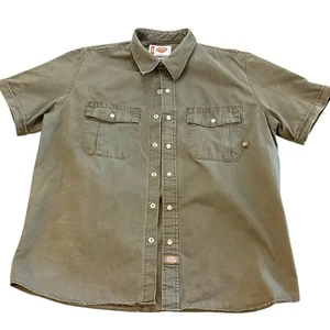 Dickies R12634 Drab Green Snap Heavy Duty Work Shirt Large 100% Cotton, Greaser - Picture 1 of 14