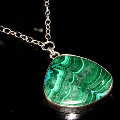 Enorme Collar Chapado en Plata 925 Crisocola Malaquita 21" Excelente Joyería GW Foto 1 de 3