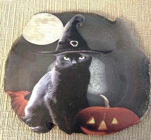 Vintage Halloween gatto nero con cappello strega piastrelle ceramica forma strana molto cool - Foto 1 di 7