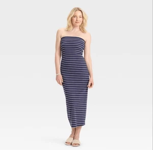 A New Day blau-weißes trägerloses Maxikleid Größe S neu - Bild 1 von 7