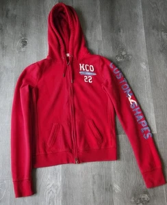 Vintage Y2K Hollister Spellout Stitch rot Full Zip Hoodie Strickjacke Sweatshirt Größe M - Bild 1 von 6