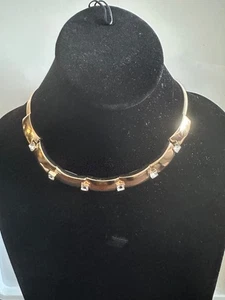 Nordstrom  Beautiful Gold Tone  Plaque  with Crystal Stones   Necklace Jewelry - Picture 1 of 11