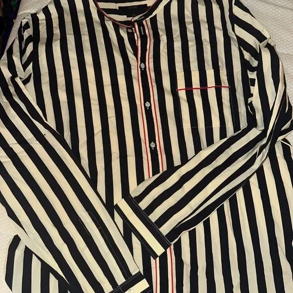 GUCCI  Men’s Dress Shirt Cream/Navy Stripe, Made in Italy, Long Sleeve Sz L - Image 1 of 1