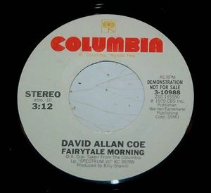 David Allan Coe 45 Fairytale Morning / Now's The Time (To Fall In Love) PROMO - Picture 1 of 2