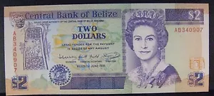 1991 Belize, Central Bank of, $2 Dollars, Unc. Note Nice - Picture 1 of 2