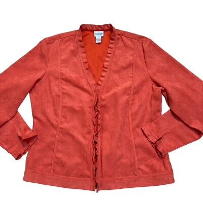 Chico's Women’s Size 2 Faux Suede Jacket Blazer Ruffles Pink Long Sleeve - Image 1 of 4