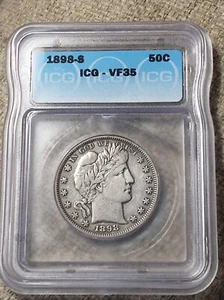 1898-S Better Date Silver Barber Half Dollar, ICG VF35 - Picture 1 of 3