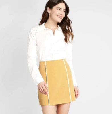 Modcloth Size 6 Mustard Yellow Skirt White Trim Polyester Blend - Image 1 of 4