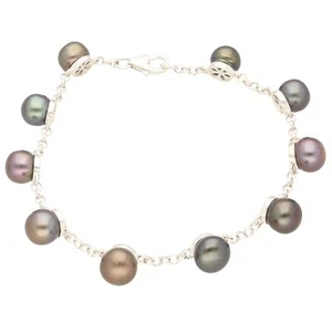 Sterling Silver 7.5" Black Pearl Tennis Bracelet (8mm Wide) - Picture 1 of 2