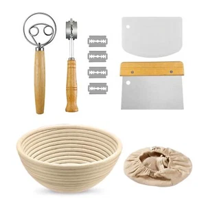 Bread Proofing Basket Set, 9 Inch Round Bread Basket, Linen Liner, Whisk, Bre... - Picture 1 of 6