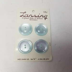 Vintage Lansing Buttons Two Hole Flat New Old Stock Light Blue Silver Shiny - Picture 1 of 4