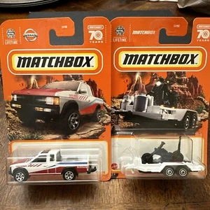 Matchbox 1995 Nissan Hardbody D21 Truck & MBX Motorcycle Trailer Harley - Picture 1 of 2