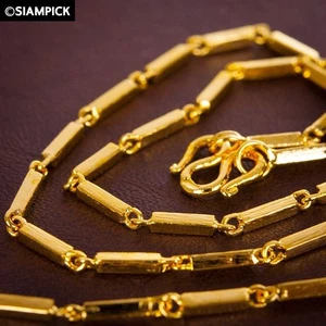 24 Zoll kleine Stabkette, Thai Gold Damen Schmuck, Baht Kette 24K Gelbgold vergoldet - Bild 1 von 7