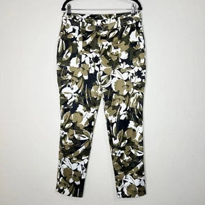 Chico's White & Olive Green Floral Camo Satin Belted Cargo Ankle Pants Sz S TALL - Picture 1 of 13
