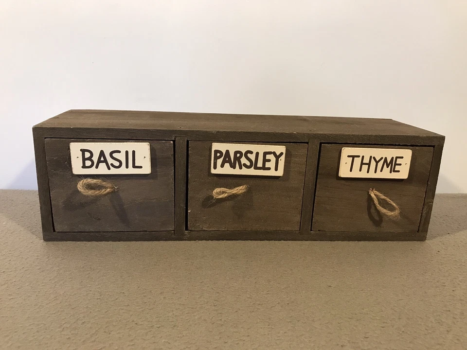 Wooden Herb Boxes 3 Drawers In Total Kitchen Storage Box Rustic Herb Rack - Image 1 of 4