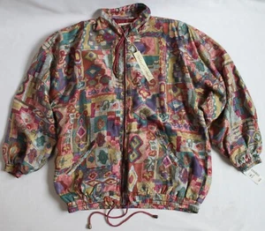 Robert Stock Womens L Vintage Silk Full Zip Lightweight Jacket Abstract Print - Picture 1 of 5